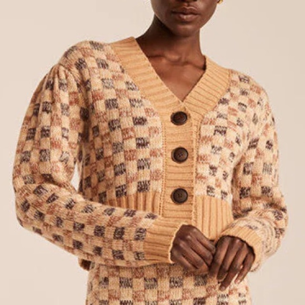 Rebecca Taylor 🥰NWOT Cashmere Wool Sweater Cardigan Jacquard Crop Small Checker - Picture 4 of 16